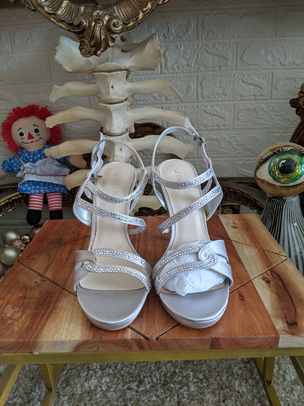 Le Chateau Silver Strappy Heel Sandals Y2K Pin Up